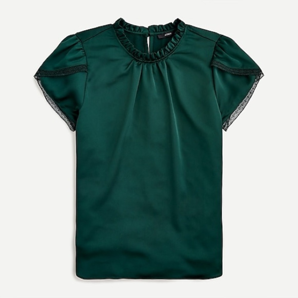 Tulip-sleeve ruffleneck top